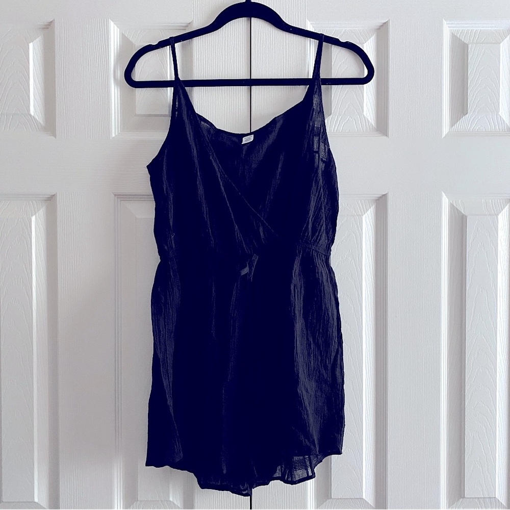 JOE BOXER COTTON FAUX WRAP V NECK ROMPER BEACH RESORT LOUNGEWEAR COVERUP Black L